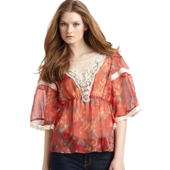 Free People Tops - Free People Sheer Red Dreamer Blouse